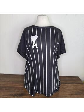 OrderPlus Black and White Pinstripe Short Sleeve Shirt Size Small